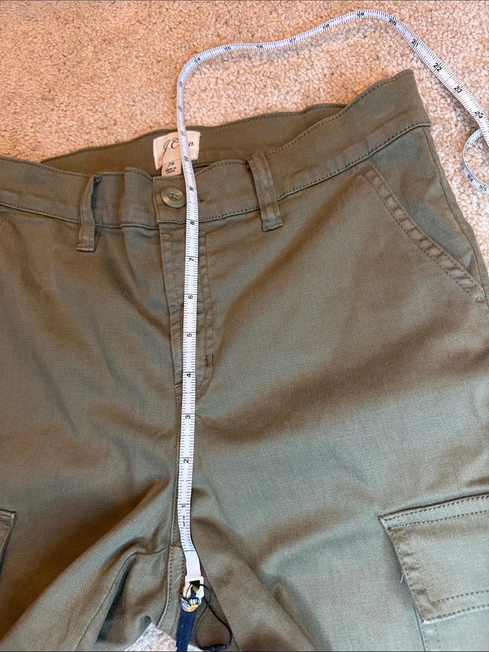 J. Crew High Rise Skinny Washed Cargo Pant Olive Cotton Utility Trousers Size 26